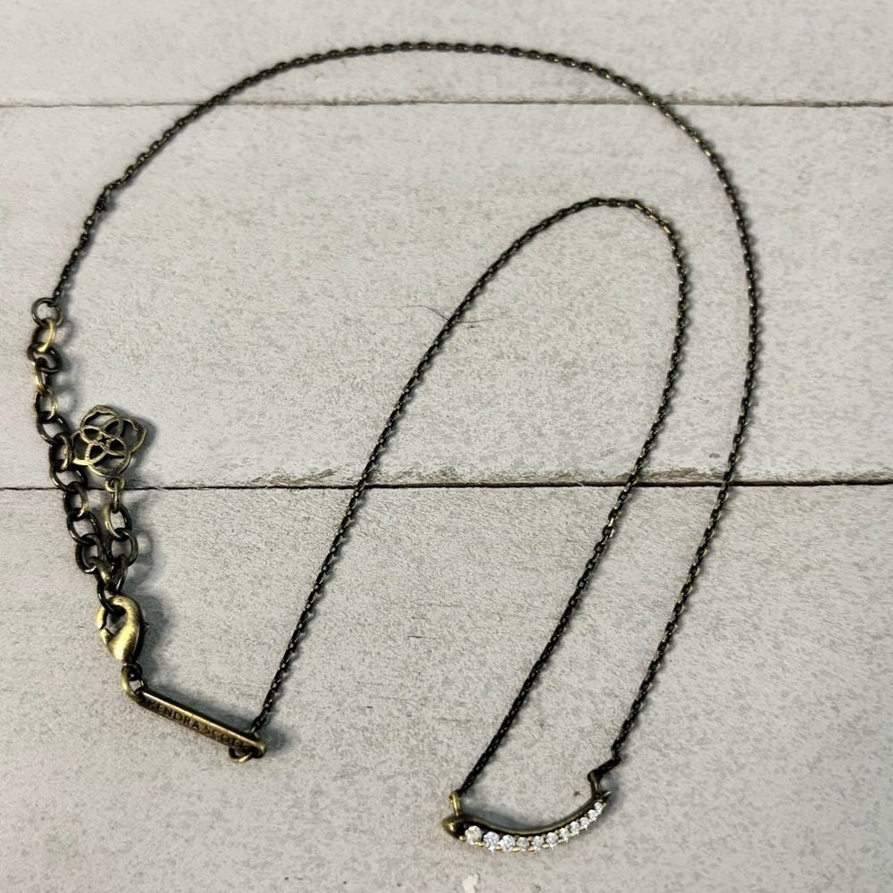 Kendra Scott Whitlee Pendant Necklace Pave Crystal Antique Brass EUC